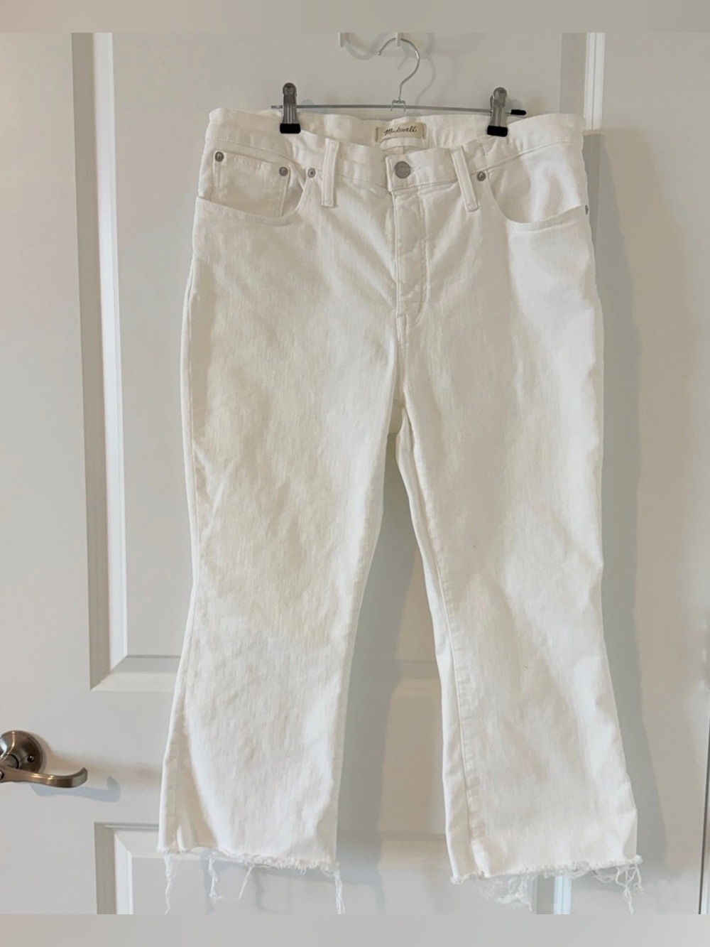 Madewell Cali Demi-Boot Crop Jeans in Pure White - Size 32P Frayed Hem